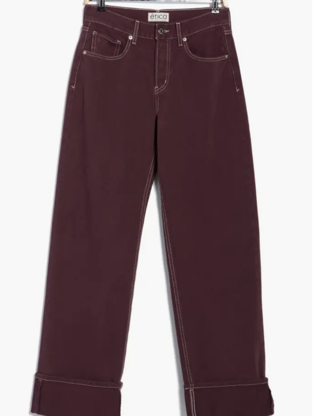 Etica Stanton Relaxed Fix Low Rise Cuffed Wide Leg Deep Plum Sassafras Size 32